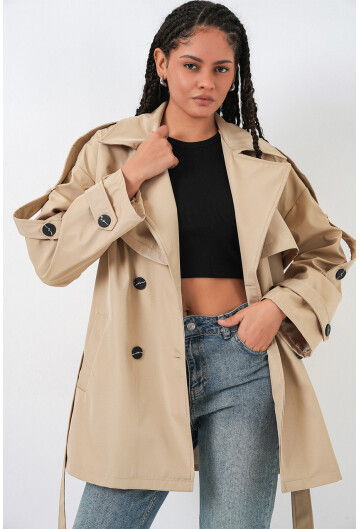 Kadın Kuşaklı Kısa Trençkot 5974