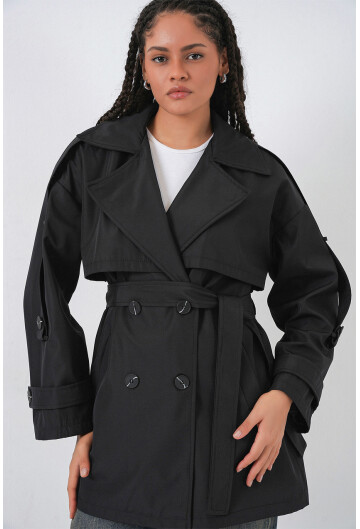 Kadın Kuşaklı Kısa Trençkot 5974