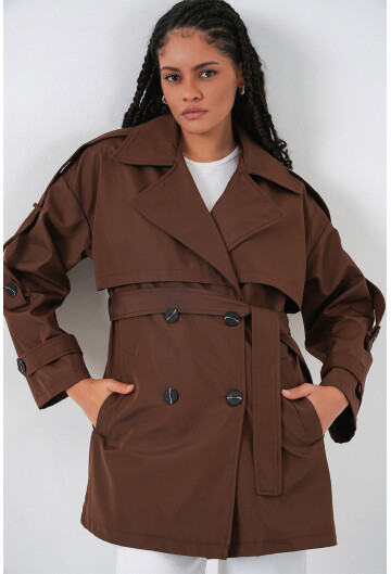 Kadın Kuşaklı Kısa Trençkot 5974