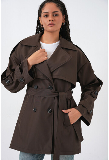 Kadın Kuşaklı Kısa Trençkot 5974