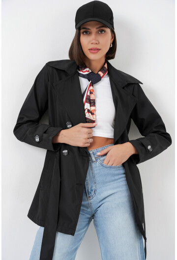 Kadın Kuşaklı Kısa Trençkot 5982