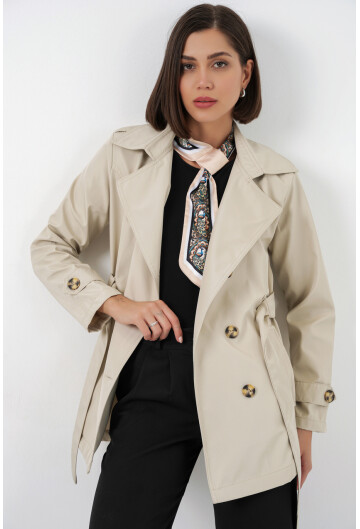 Kadın Kuşaklı Kısa Trençkot 5982