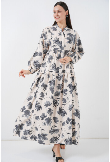 Kadın Lilyum Kumaş Uzun Tesettür Elbise 2593