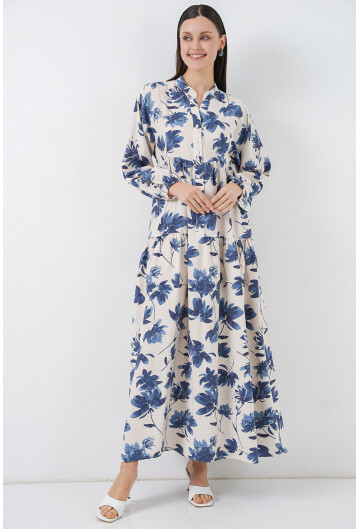 Kadın Lilyum Kumaş Uzun Tesettür Elbise 2593