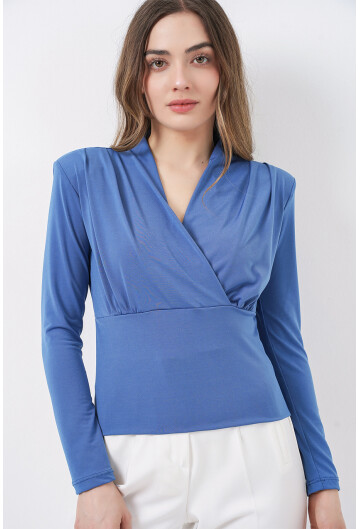 Kadın Omuz Vatkalı Kruvaze Yaka Bluz 942