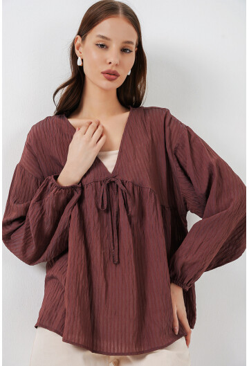 Kadın Önü Bağcıklı Uzun Kol Bluz 946