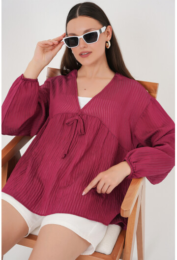 Kadın Önü Bağcıklı Uzun Kol Bluz 946