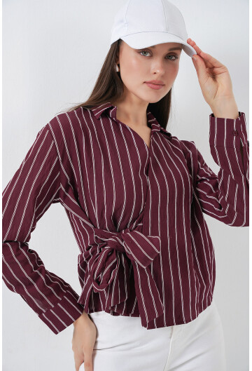 Kadın Önü Bağlamalı Çizgili Gömlek 20362