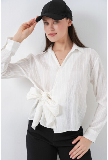 Kadın Önü Bağlamalı Çizgili Gömlek 20362