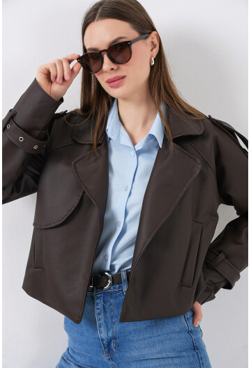 Kadın Oversize Deri Mont Ceket 1047