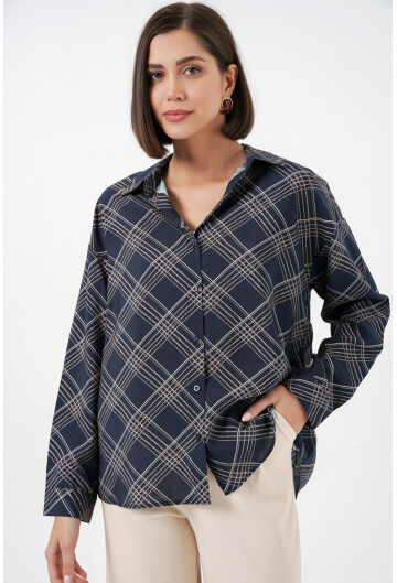 Kadın Oversize Desenli Gömlek 20372