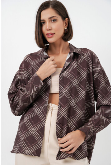 Kadın Oversize Desenli Gömlek 20372