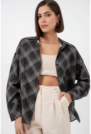 Kadın Oversize Desenli Gömlek 20372