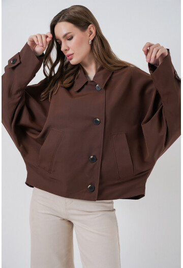 Kadın Oversize Kısa Trençkot 5977