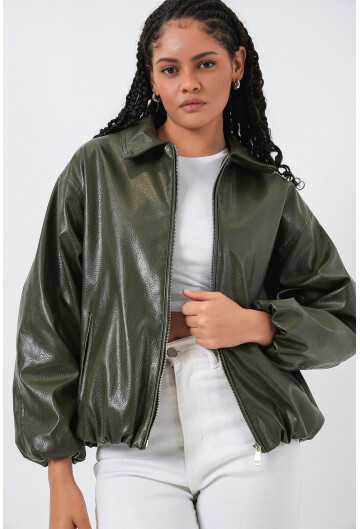 Kadın Oversize Suni Deri Ceket 1049
