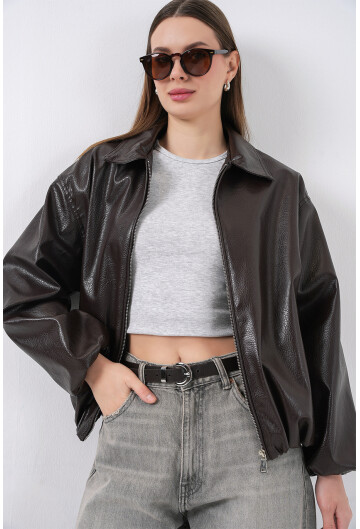 Kadın Oversize Suni Deri Ceket 1049