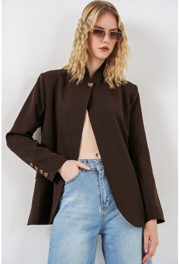 Kadın Tek Düğmeli Oversize Blazer Ceket 0749