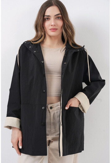 Kadın Teknik Kumaş Kapüşonlu Trençkot 5972