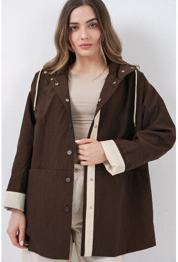 Kadın Teknik Kumaş Kapüşonlu Trençkot 5972