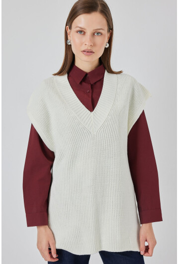 Kadın V Yaka Triko Süveter 15925