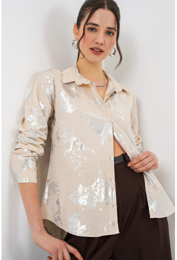 Kadın Varak Desenli Gömlek 20253