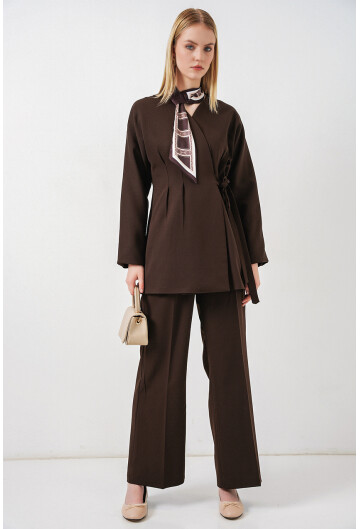 Kadın Yandan Bağlamalı Ceket Pantolon İkili Takım 30099