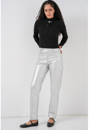 Kadın Yüksek Bel Parlak Pantolon 6738
