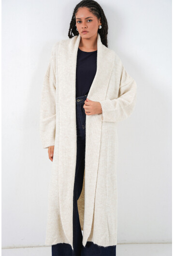 Kadın Yün Dokulu Katlama Yaka Uzun Triko Hırka 15924