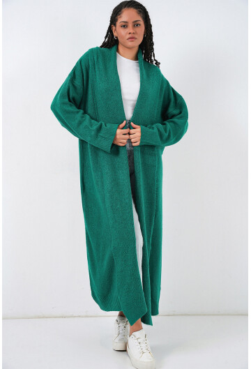 Kadın Yün Dokulu Katlama Yaka Uzun Triko Hırka 15924