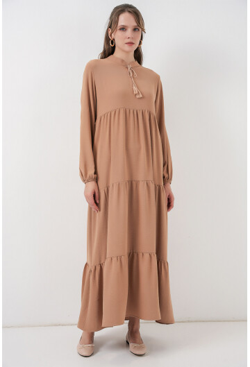 T1627 Yaka Bağcıklı Elbise