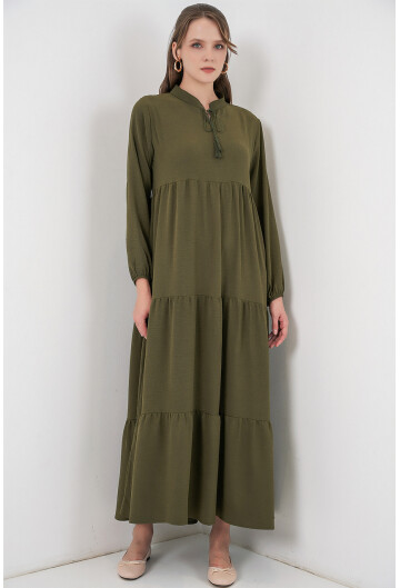 T1627 Yaka Bağcıklı Elbise