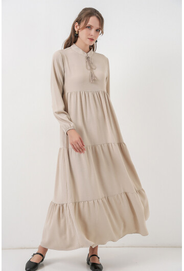 T1627 Yaka Bağcıklı Elbise