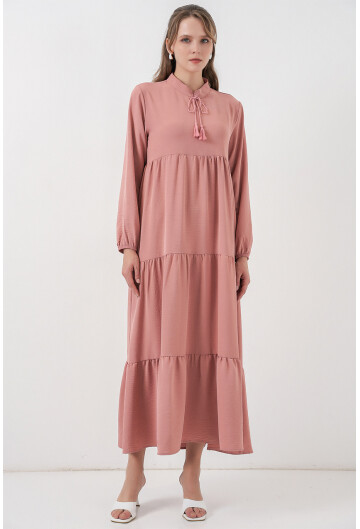 T1627 Yaka Bağcıklı Elbise