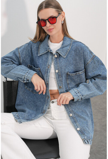 0694 Oversized Denim Jacket With Double Pockets