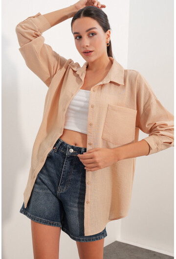 20153 Oversized Linen Shirt With Single Pocket