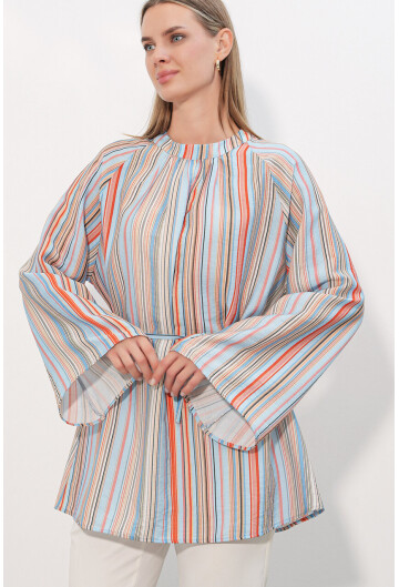 Kadın Çizgili Bağcıklı Oversize Tunik 50009