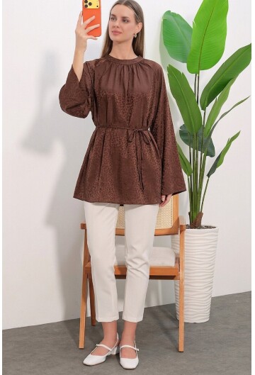 Kadın Çizgili Bağcıklı Oversize Tunik 50009