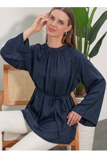 Kadın Çizgili Bağcıklı Oversize Tunik 50009