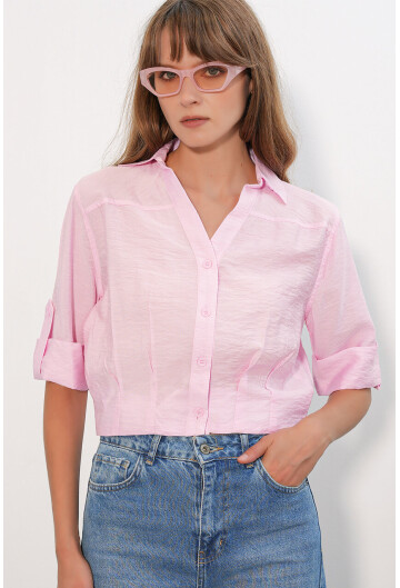 Kadın Crop Oversize Gömlek 20390