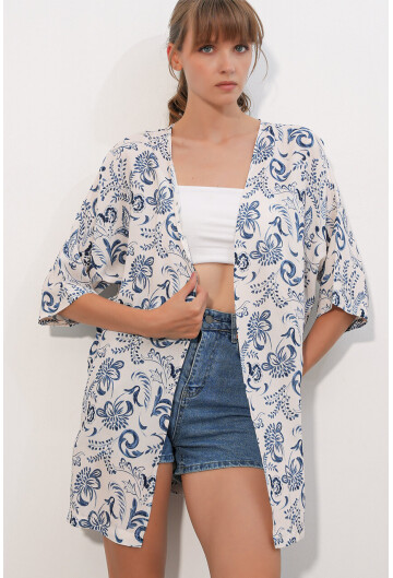 Kadın Desenli Oversize Kimono 5999