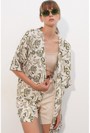 Kadın Desenli Oversize Kimono 5999