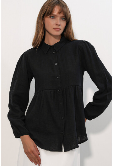 Kadın Dokulu Oversize Keten Gömlek 20381