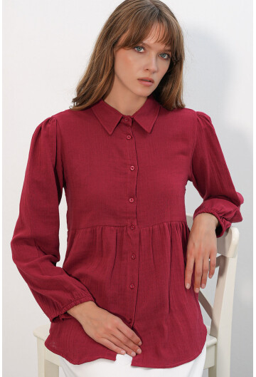 Kadın Dokulu Oversize Keten Gömlek 20381