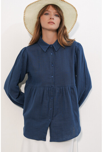 Kadın Dokulu Oversize Keten Gömlek 20381