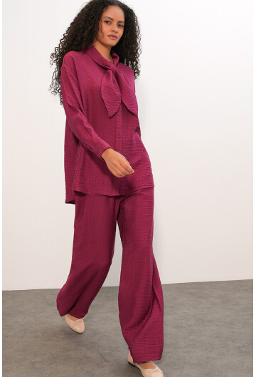 Kadın Fularlı Gömlek Pantolon İkili Takım 30093