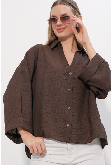 Kadın Geniş Kol Oversize Gömlek 20401