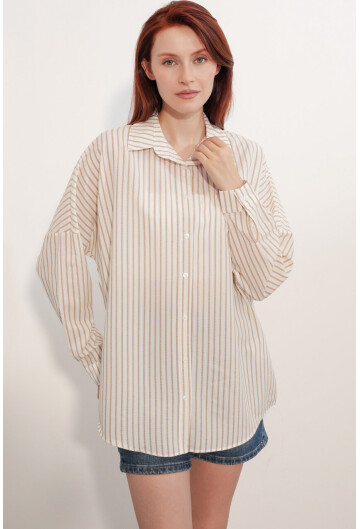 Kadın Oversize Çizgili Gömlek 20412