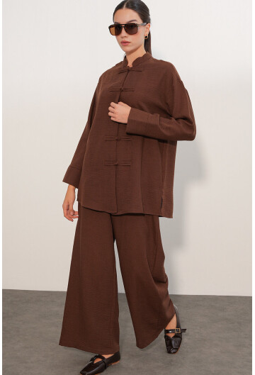 Kadın Oversize Gömlek Pantolon Keten İkili Takım 30126