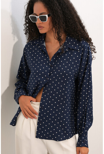 Kadın Oversize Puantiyeli Gömlek 20392
