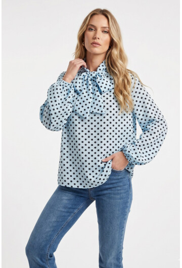 Kadın Puantiyeli Fular Yaka Bluz 40007